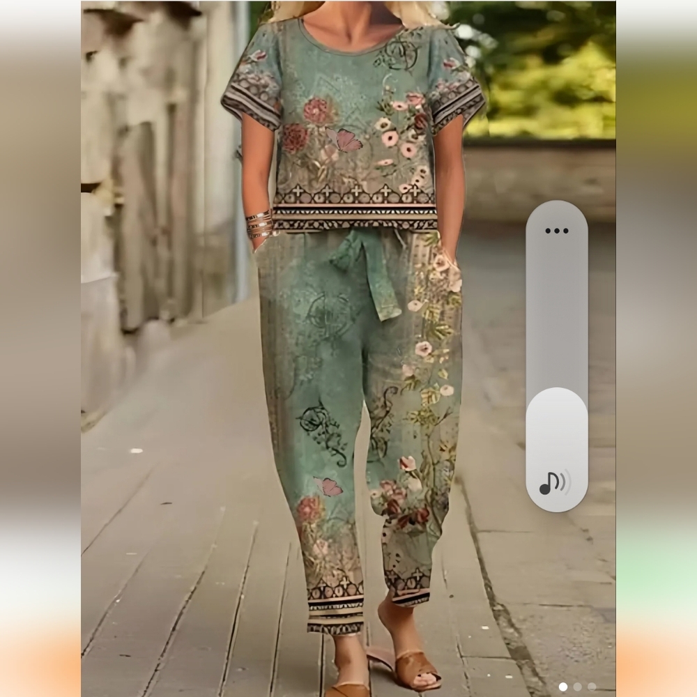 Floral Green Jumpsuit Size M
